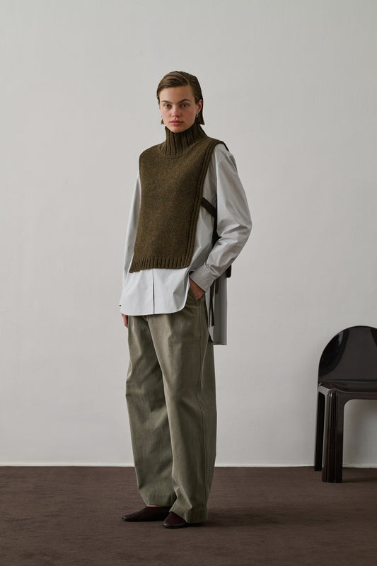 Pull Or - Kaki Chiné - Laine - Femme